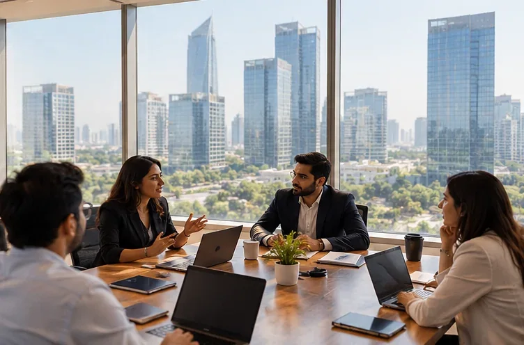 Business leaders collaborating in a sunlit boardroom